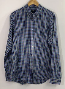 Camisa Ralph Lauren Para Hombre XL Calce Ajustado Cuadros Abotonada Manga Larga Azul/Verde - Imagen 1 de 9