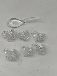 Miniature Hand Blown Spun Art Crystal Glass Dollhouse Ladle and 6 Cups - Picture 1 of 7
