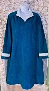 Vanity Fair Bathrobe Size 16 Teal Color Block Velour Fleece Zip Up House Coat - Picture 1 of 10