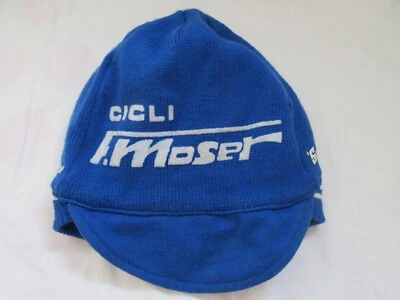 Casquette bonnet cycliste CICLI FRANCESCO MOSER vintage SMS SANTINI laine bleu - Photo 1/4