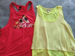 2 Ladies Tops Singlets / Tank Tops Size L Adidas Climalite & Fluro Forever 21 - Picture 1 of 10