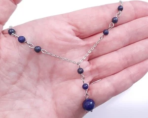 Collar Lariat en forma de Y piedra curativa lapislázuli cadena de acero sin deslustre - Imagen 1 de 4