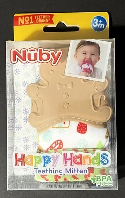 NIP Happy Hands Teething Mitten Nuby Bpa Free Ginger Bread Man Teether Holiday  - Image 1 of 4