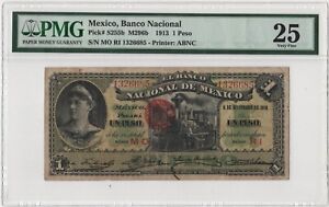 1 peso 1913 " Banco Nacional " Mexico Pick S255b M296b PMG
