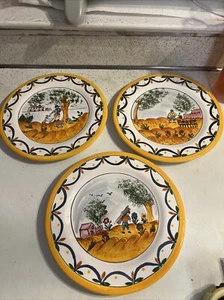 Set piatti rustici vintage Quinper in ceramica dipinta a mano o 3 9" - Foto 1 di 9