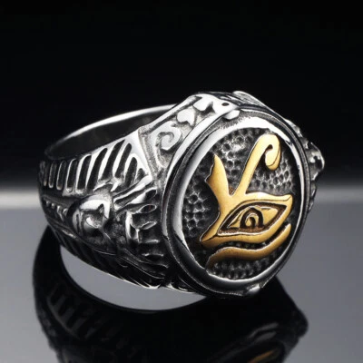 Hombres Mujeres Antiguo Egipto Ojo de Ra Horus Ankh Anillo Cruz Acero Inoxidable Regalo Foto 1 de 4