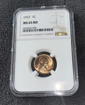 1937 P LINCOLN WHEAT PENNY NGC MS-65 RD - Image 1 of 2