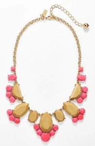 NWT! $98 kate spade new york 'day tripper' stone bib necklace Hot pink/Wood - Picture 1 of 1