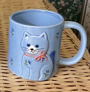 Otagiri Vintage Katze Keramik Becher blau geprägt - Bild 1 von 5