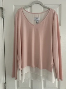 Joseph Ribkoff Pink White Tunic Shirt Sz 16 Womens Split Side Layered Top Blouse - Picture 1 of 5