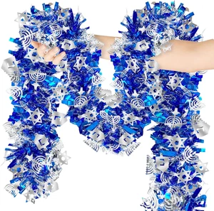 Guirnalda de oropel Hanukkah de 50 pies, decoraciones de Hanukkah con Dreidel Star Menorah Cha - Imagen 1 de 12