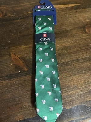 Corbata de oso polar CHAPS verde de vacaciones 100 % seda nueva con etiquetas Foto 1 de 4