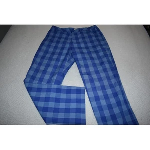 Adidas Golf Pants Mens Size 32 x 29 Blue Plaids Performance Polyester FLAT - Picture 1 of 7