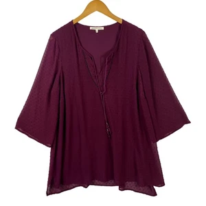 Daniel Rainn Damen Oberteil Gr. 2X Burgund Stretch 3/4 Arm Pullover Relaxed - Bild 1 von 10