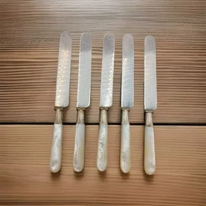 Cuchillo 1834 J Russell & Co 5 piezas placa de plata virola extremo romo fregona perla antigua - Imagen 1 de 8