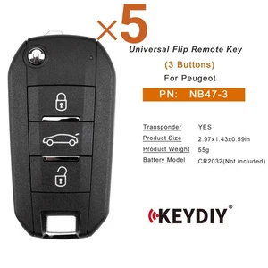 5PCS x KEYDIY KD NB47-3 Universal Flip Remote Key 3 Buttons for Peugeot Type - Picture 1 of 8