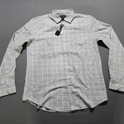 NEW Bloomingdale's Check Button Down Shirt Gray small collar long sleeve work - Image 1 of 4