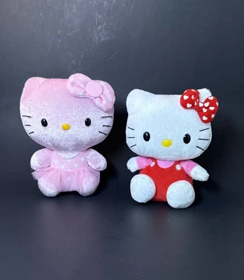 "Juego de 2 muñecas de peluche pequeñas Ty Hello Kitty de Sanrio de aproximadamente 6"" de alto 2014, 2009" Foto 1 de 4