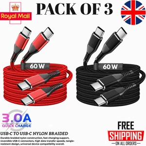 USB A to Type C Fast Charger Cable Braided Phone Charging & Data Sync Lead 1m 2m - Picture 1 of 26