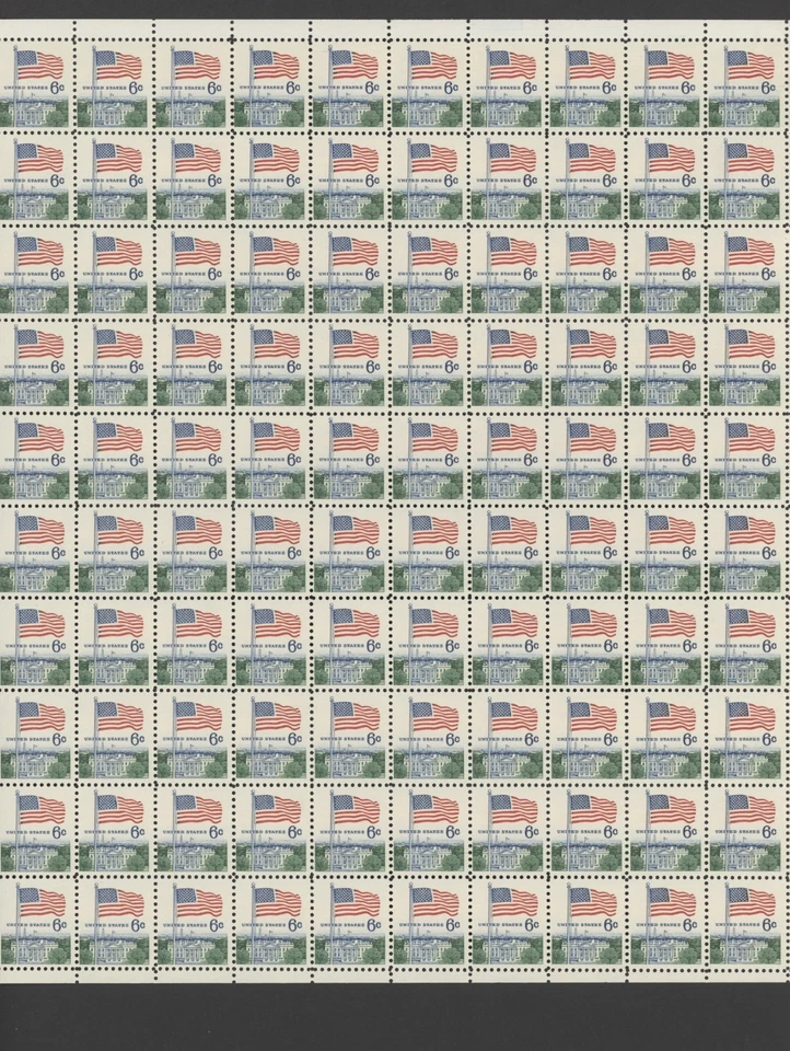 1968 US Scott #1338 6c Flag Over White House, Sheet of 100 MNH - Image 1 of 1