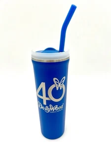 Dollywood 40th Anniversary Blue 24oz Tumbler Straw Cup Parks Resorts - Picture 1 of 7