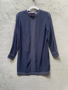 Boden Navy Dress Long Sleeve Size UK 8 Shift Midi Womens Chiffon Understated - Picture 1 of 8