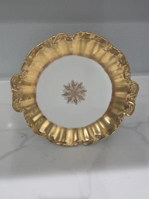 LS & S Limoges Francia Copo de Nieve Dorado Porcelana Antiguo Cuenco 11 pulgadas  Foto 1 de 4