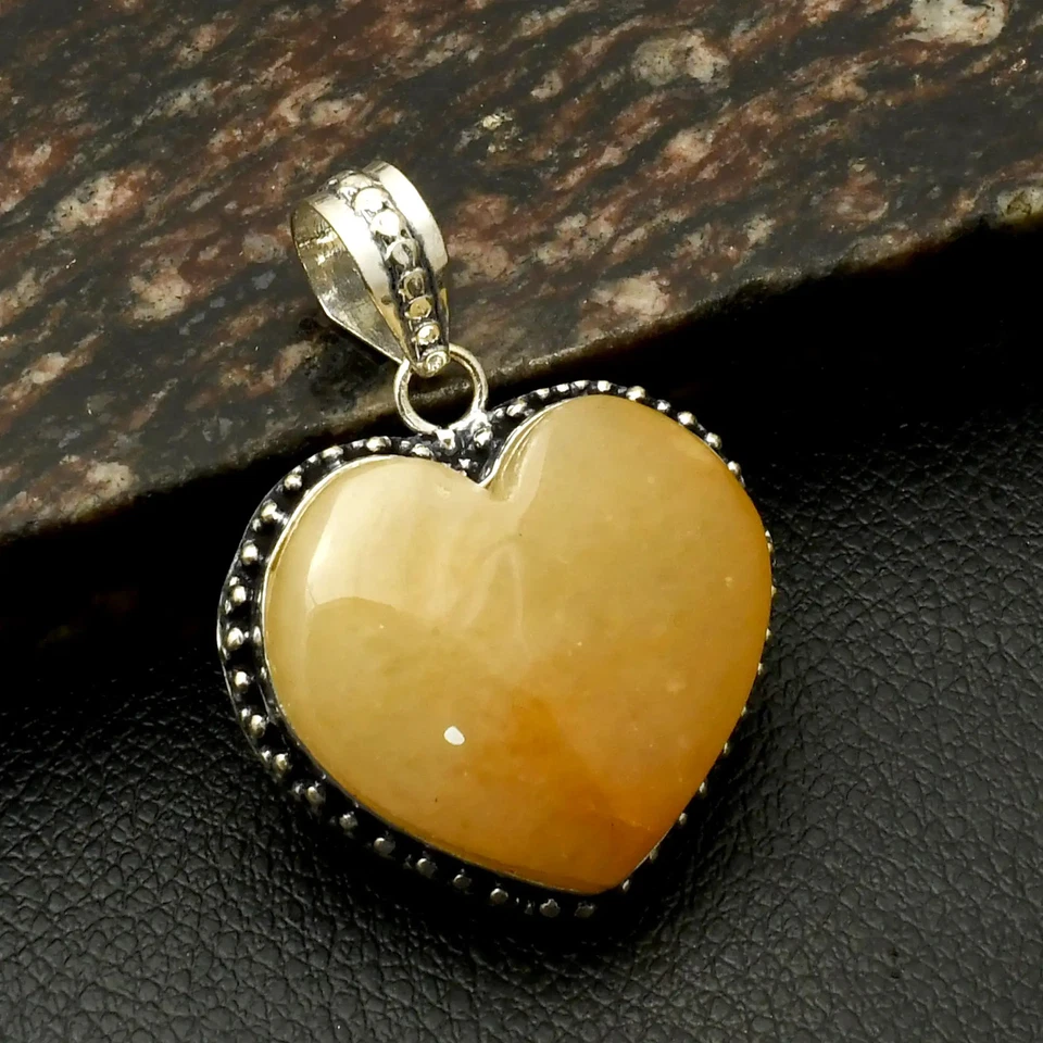 Joyería colgante de corazón étnico de ágata de musgo amarillo para mujer 1,8" AP-38940 Foto 1 de 1