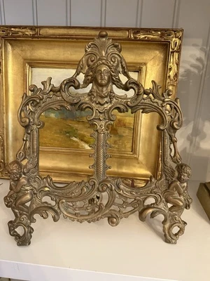 2 querubines medallón marco caballete foto doble/individual bronce victoriano antiguo Foto 1 de 4