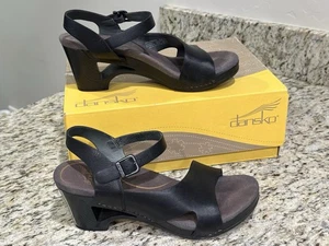 Sandalias Dansko Tasha Punta Abierta Zapato Cuña Correa al Tobillo Cuero Negro talla 39 - Imagen 1 de 5