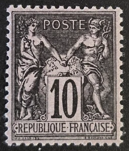 FRANCIA 1876-1878 Como Nuevo NH 10 C Negro sobre Lila Yvert #89 FIRMADO MAURY EN MUY BUEN ESTADO - Imagen 1 de 2