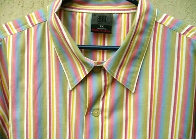 MAKAVELI BRANDED MEN 4X PLUS STRIPED BUTTON UP SS MULTI COLOR COTTON DRESS SHIRT - Image 1 of 4