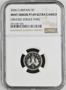 ** MINT ERROR ** 2006 Great Britain 5 Pence Proof Struck Thru NGC PF 69 - Picture 1 of 3