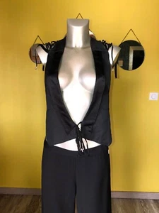 joli gilet à lacets dos nu noir en lin/coton HIGH USE ex girbaud taille 38 NEUF - Picture 1 of 5