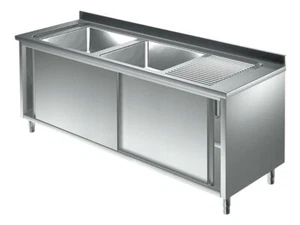 Spülschrank 2 Becken L 1600 x 600 Spültisch Edelstahl Gastro Spüle Spülbecken - Bild 1 von 1