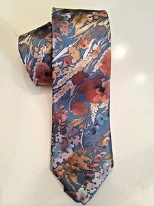 Vintage Camden Court Silky Rustic Blue Multi-Floral Print Tie - Picture 1 of 3