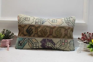 Patchwork Design Handmade Turkish rug Pillow, Vintage Pillow Case, 12x20 inc - Picture 1 of 8