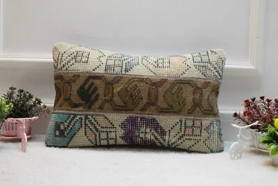 Patchwork Design Handmade Turkish rug Pillow, Vintage Pillow Case, 12x20 inc - Image 1 of 4