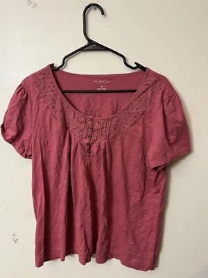 Van Heusen para ella Talla Grande Rosa Blusa Camiseta Algodón Manga Corta, Henley Foto 1 de 4