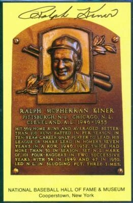 064, Original Autograph of Ralph Kiner (2), HOF Plaque Postcard, Pirates - Image 1 of 3