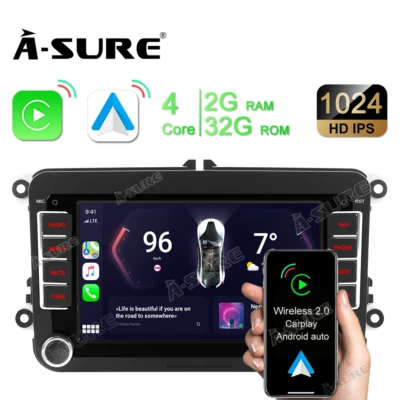 7" Apple Carplay Android 14 Autoradio GPS Navi Für 2 DIN VW GOLF 5 6 Passat Polo - Bild 1 von 4