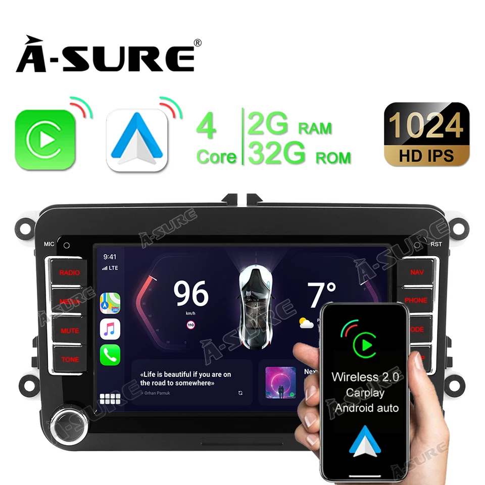 A-Sure VW001227 7" 2DIN Bluetooth Navigationsgerät