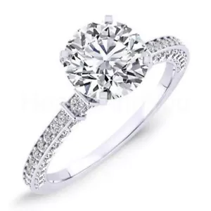 2.1ct Round Cut Moissanite Pave Accented Engagement Ring 14K White Gold Plated - Picture 1 of 7