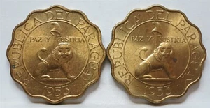 PARAGUAY set lot 2x 50 centimos 1953 Choice UNC Scalloped Lion Cap America #C06 - Picture 1 of 4