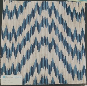 DURALEE Ikat Chevron in Marine Blue & Taupe 16 3/4" Woven Chenille Fabric Sample - Picture 1 of 3