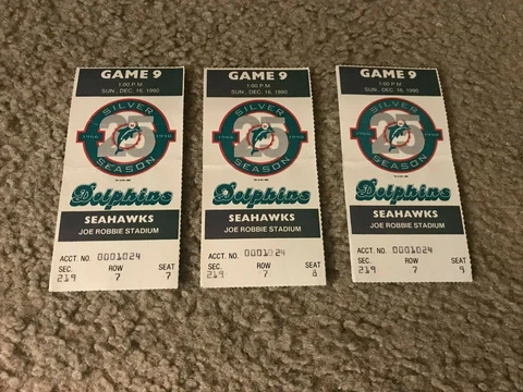 Vintage MIAMI DOLPHINS TICKET STUB vs SEATTLE SEAHAWKS 1990 JOE ROBBIE STADIUM Cover