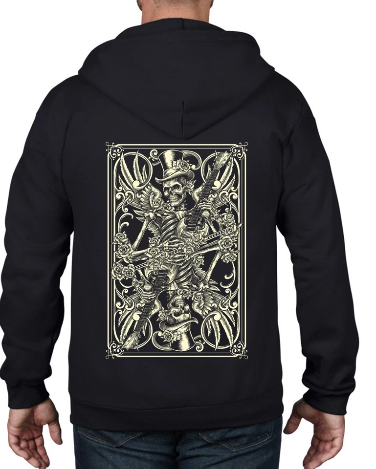 Skeleton Playing Card Full Zip Hoodie - Goth Emo Tattoo Schädel - Bild 1 von 1