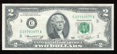 1976 $2 FEDERAL RESERVE NOTE, LOW SERIAL NUMBER, UNC (W832) C 07793977 A - Image 1 of 3
