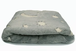 Minky Plüsch bilateral, leuchtet im Dunkeln, Sterne, Mond auf grauem 50 x 160 cm - Bild 1 von 4