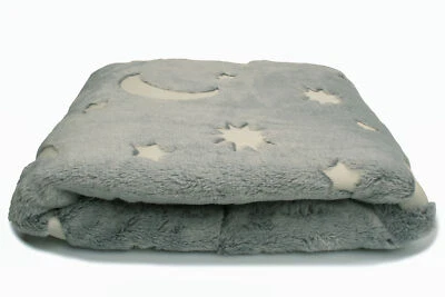 Minky Plüsch bilateral, leuchtet im Dunkeln, Sterne, Mond auf grauem 50 x 160 cm - Bild 1 von 4